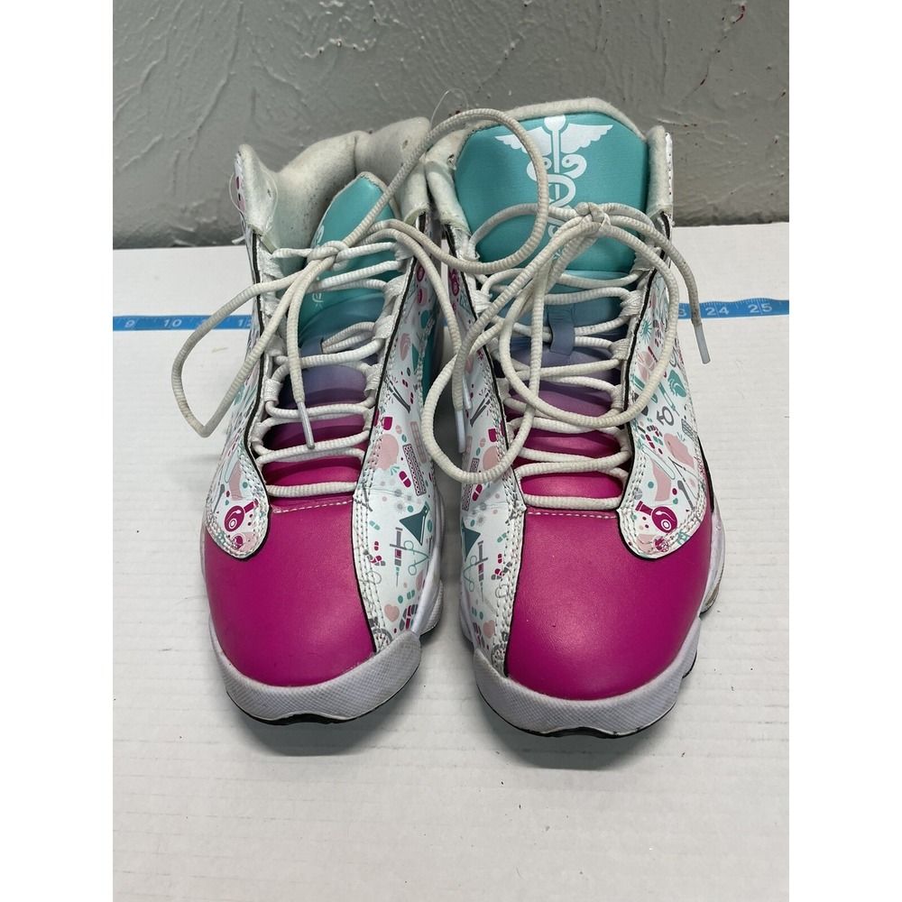 Womens High Top Shoes Fashion Minnie Mouse Nurse design pink aqua size 8.5